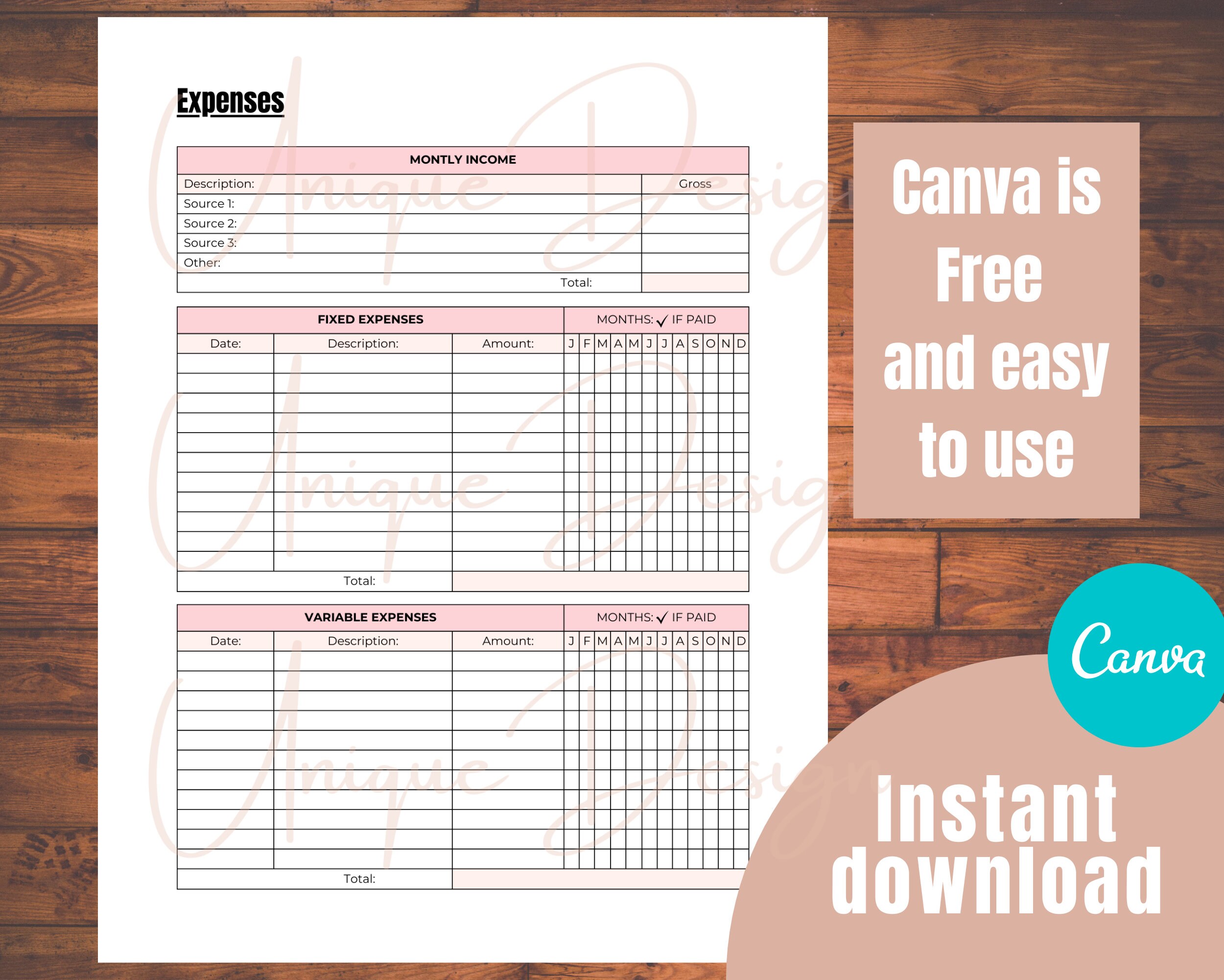 Expenses Log, Template, Printable, 100% Editable - Etsy