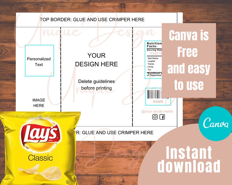 Chip Bag Template, Chip Bag Template Canva Editable, Blank Chip Bag