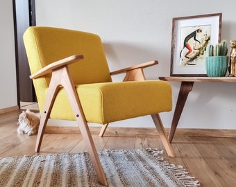 Vintage Gelber Sessel Mid Century Sessel handgefertigte Vintage Möbel, schau in unserem Shop vorbei für mehr midcentury Möbel!