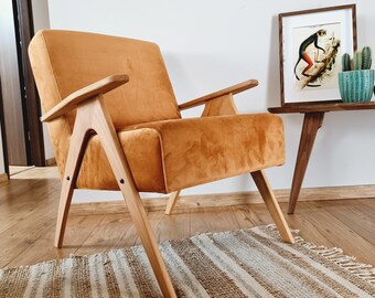 Vintage velvet armchair, Mid century armchair, burnt orange velvet armchair, Accent chairs, visit our shop for more vintage furniture!