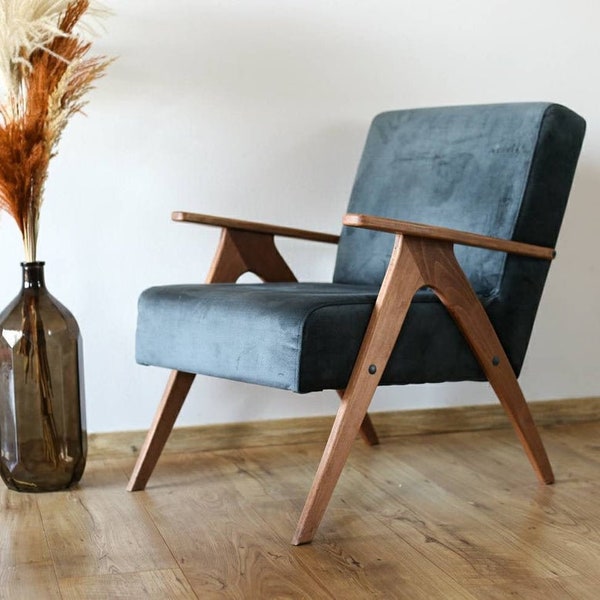 Mid Century Sessel, dunkelgrauer Vintage Sessel, handgefertigte Mid Century Möbel Lounge, besuchen Sie unseren Shop für weitere Vintage Möbel!