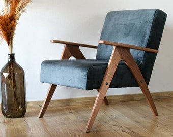 Midcentury fauteuil, donkergrijze vintage fauteuil, handgemaakt midcentury meubilair Loungestoel, bezoek onze winkel voor meer vintage meubels!