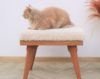 Boucle Ottoman, Mid Century Footstool, Handmade