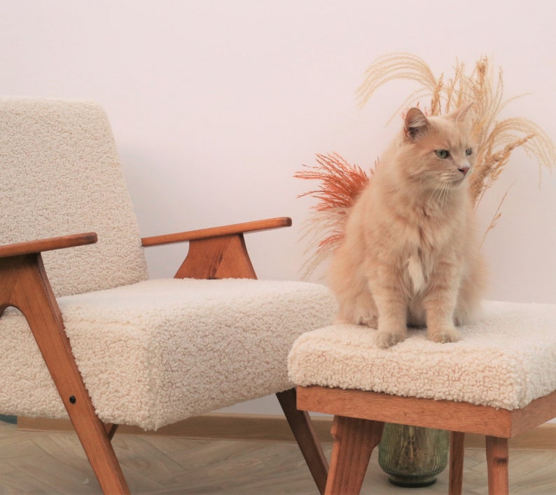 Vintage Boucle armchair and ottoman set, Teddy armchair