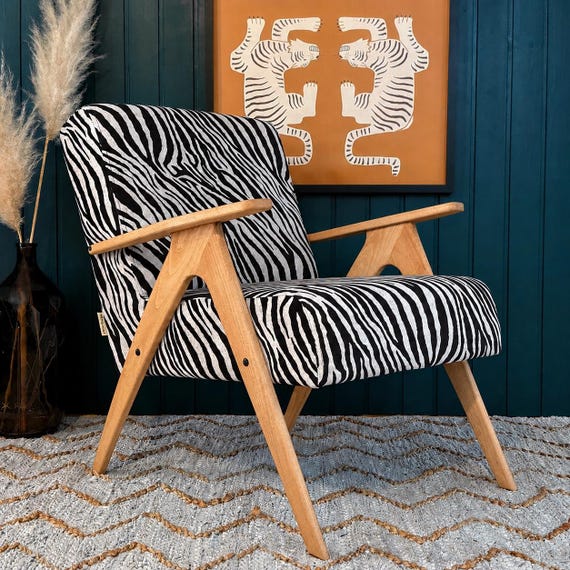 zebra print black and white print accent chair