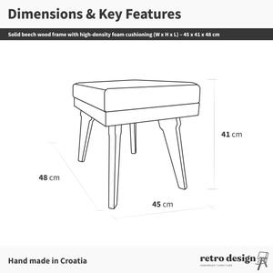 Handmade Mid-Century Grey Upholstered Ottoman with Beech Wood Legs image 8