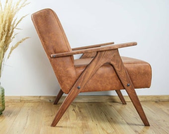 Vintage Ledersessel Mid Century Sessel, Kunstleder Vintage Sessel handgemacht, Erkunden Sie unseren Shop für weitere Vintage Möbel!