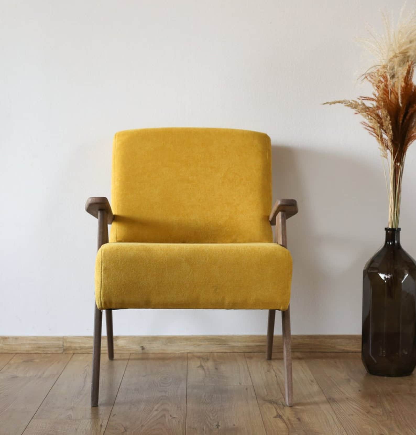 Yellow Vintage Armchair Mid Century Armchair in Mustard Etsy UK