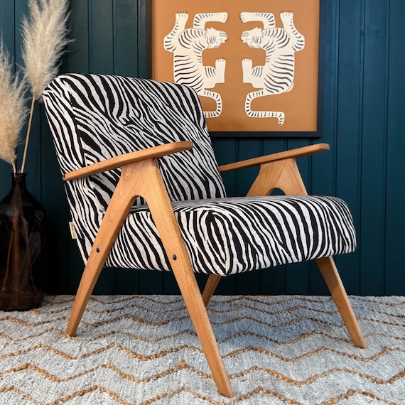 Handmade Mid-century Zebra Print Armchair, Beech Wood Frame - Etsy