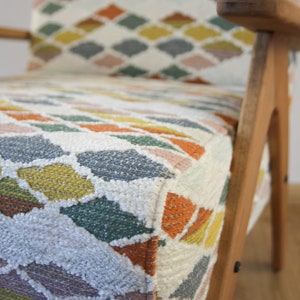 Mid Century Armchair, vintage armchair in Colorful fabric