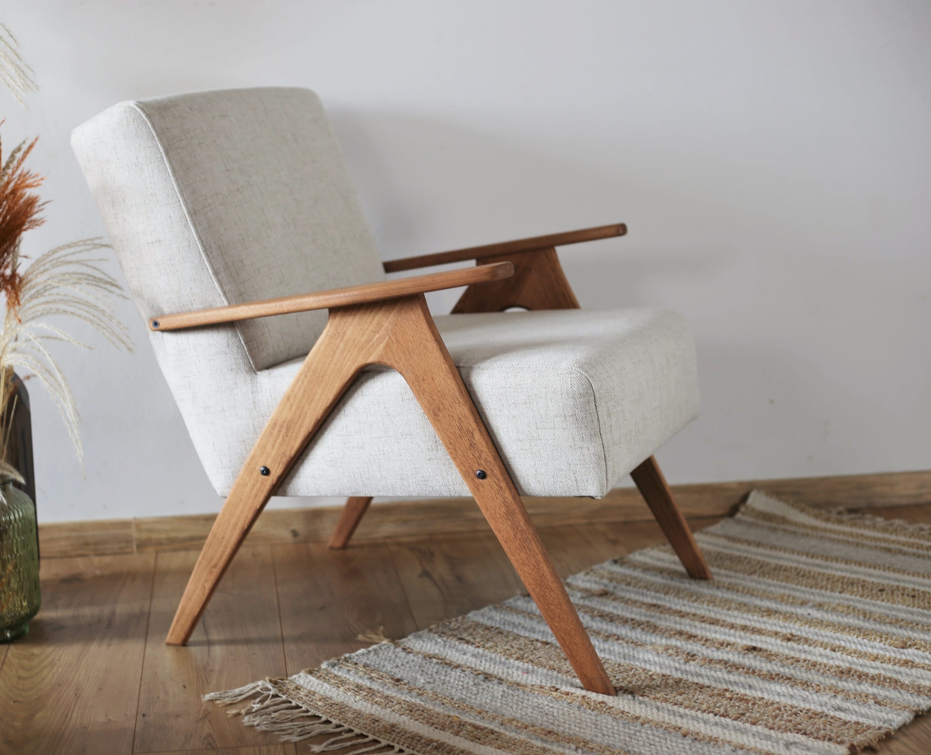 UNICOO - Silla decorativa moderna de mediados de siglo, sillón de lectura  de tela, fácil montaje, sillón para sala de estar y dormitorio (U1801-beige)