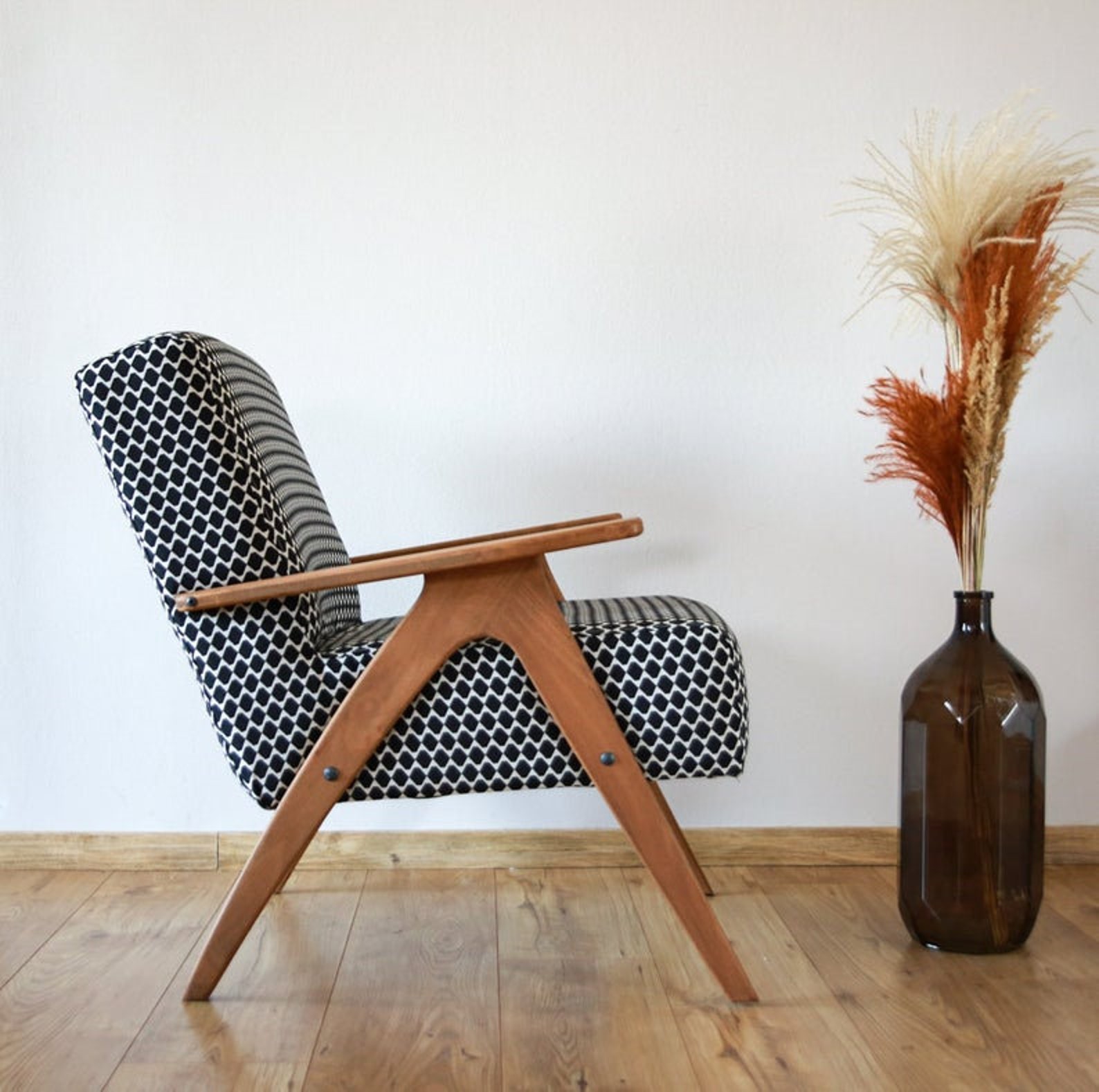 Geometric Vintage Armchair Black and White Mid Century Etsy