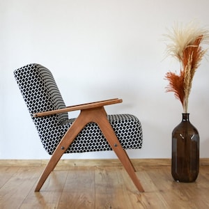 Geometric vintage armchair, mid century armchair handmade in our shop, black&white armchair