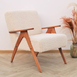 Vintage Boucle armchair and ottoman set, Teddy armchair