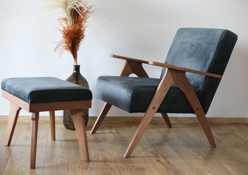 Mid Century Armchair and ottoman Set bring Vintage Furniture Etsy