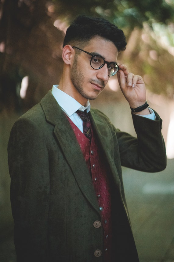 Vintage Velvet Suit Dark Green