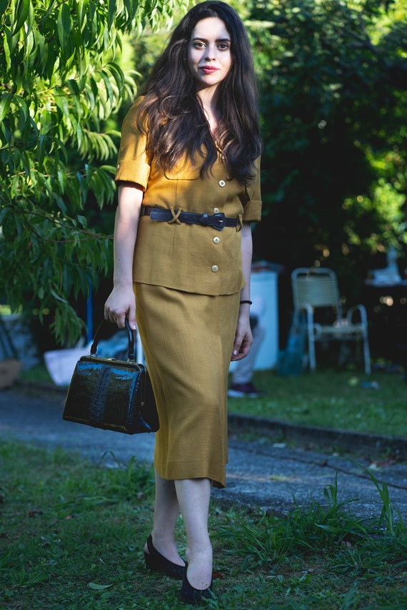 1950s Yellow Vintage Dress with Belt