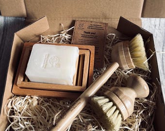 Bambu köksborsteset | Miljövänlig hempresent med naturlig tvål