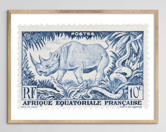 Afrique Equatoriale Francaise Rhinoceros Stamp Print