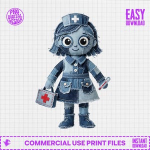 Infirmière en patchwork en denim PNG, sublimation d'infirmière mignonne, téléchargement numérique d'infirmière Jean, conception de chemise d'infirmière occidentale