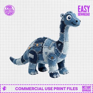 PNG de dinosaurio con retazos de mezclilla, diseño de sublimación de brontosaurio adorable, descarga digital de brontosaurio de mezclilla, diseño de camiseta de dinosaurio del oeste