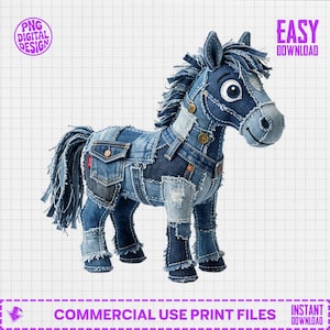 Denim Patchwork Horse PNG, Cute Pony Sublimation Design, Jean Horse Digital Download, Western Pony Shirt Design
