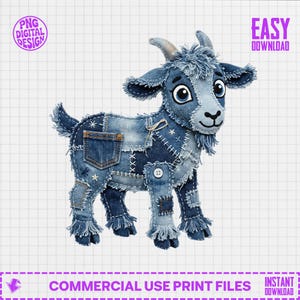 Denim Patchwork Goat PNG, Cute Goat Sublimation Design, Jean Goat Digital Download, Western Goat Shirt Design