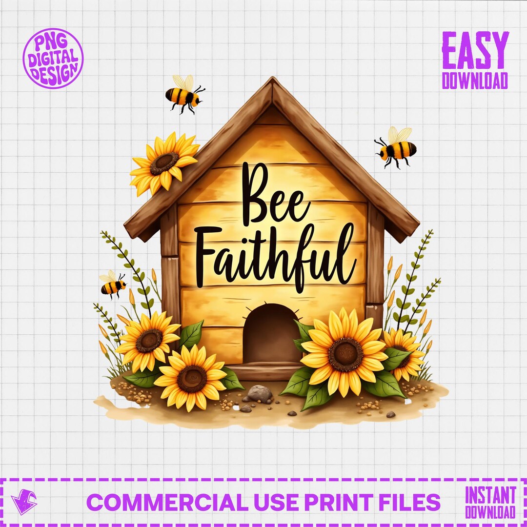 Bee Faithful Christian Digital PNG, Fruits of the Spirit Sunflower Bee ...