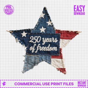 PNG del 250 aniversario de EE. UU. 2026, 250 años de libertad, diseño gráfico patriótico por sublimación, PNG de moda con efecto patchwork para el 4 de julio