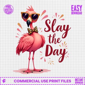 Slay the Day Flamingo PNG, Sassy Tropical Bird Design, Cute Summer Vacation Digital Download, Motivational Leopard Bow Tie Graphic