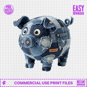 Denim Patchwork Pig PNG, Cute Pig Sublimation Design, Jean Pig Digital Download, Western Pig Shirt Design