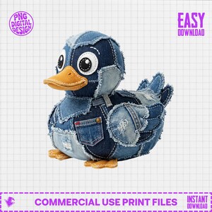 Denim patchwork canard PNG, sublimation mignon canard, téléchargement numérique Jean Duck, conception de chemise Western Duck
