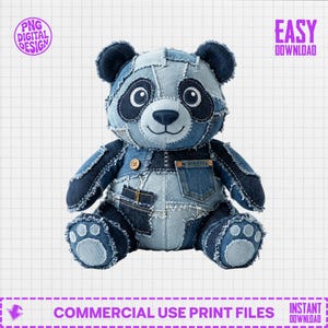Denim Patchwork Panda Bear PNG, Design en sublimation mignon ours panda, Jean Panda Bear en téléchargement numérique, conception de chemise Western Panda