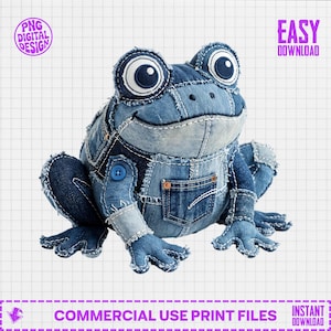 Denim Patchwork Frog PNG, Cute Frog Sublimation Design, Jean Frog Digital Download, Western Frog Shirt Design