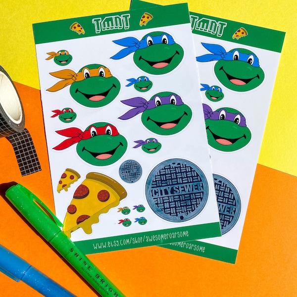 Teenage Mutant Ninja Turtles - TMNT cartoon A5 Glossy sticker sheet - Fan art (for planners, notebooks, accessories, bottles and more)