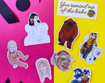 Labyrinth Rocks Sticker Pack - 8 Gloss or Matte 80's Movie Themed Character Set for Planners, Laptops, Craft, Bottles and Accessories