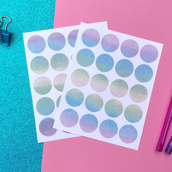 Pastel Ombré Set of 40 Matte Circle Stickers inc One Large and One Small Sheet  (for planners, journals, notebooks, lists and more)