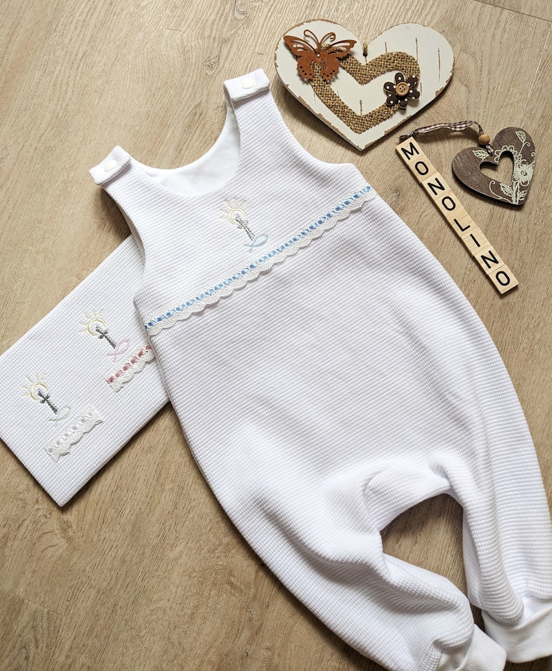 Taufstrampler aus Waffeljersey / Taufanzug / Babystrampler / weiß / Mädchen / Junge / Geschenk / Geburt / Taufe / Bild 2