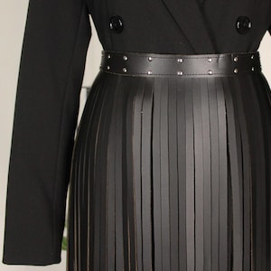Adjustable soft vegan leather fringe skirt for woman