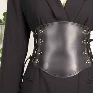 Goth corset belt for women, Vegan leather underbust corset, Lacing corset for women, Adjustable rivet corset belt