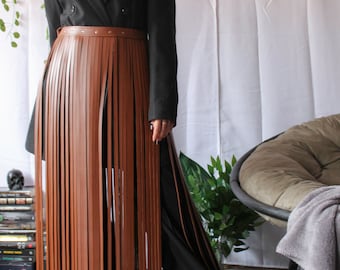 Soft leather fringe skirt |Goth harness belt with fringe | Vegan leather tassel belt for women | Adjustable leather fringe belt