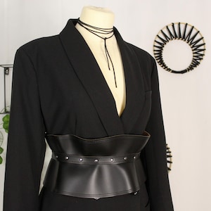 Adjustable leather wide belt, Goth obi leather belt for women, Soft leather wrap tight belt, Rocker maxi belt