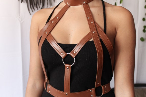 Straps Harness Bra for Women Crossed Leather Cage Bra Goth Cupless