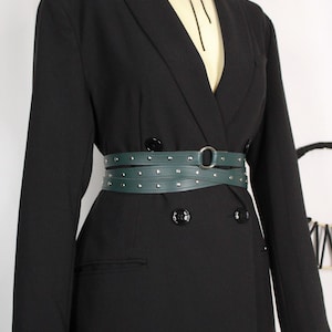 Adjustable wrap leather belt, Womens wrap obi belt, Vegan leather rivet belt , Thin obi belt for women