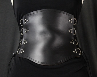 Black underbust corset belt, Gothic waist cincher, Dark feminine corset belt, Vegan leather statement belt, Alternative fashion accessory