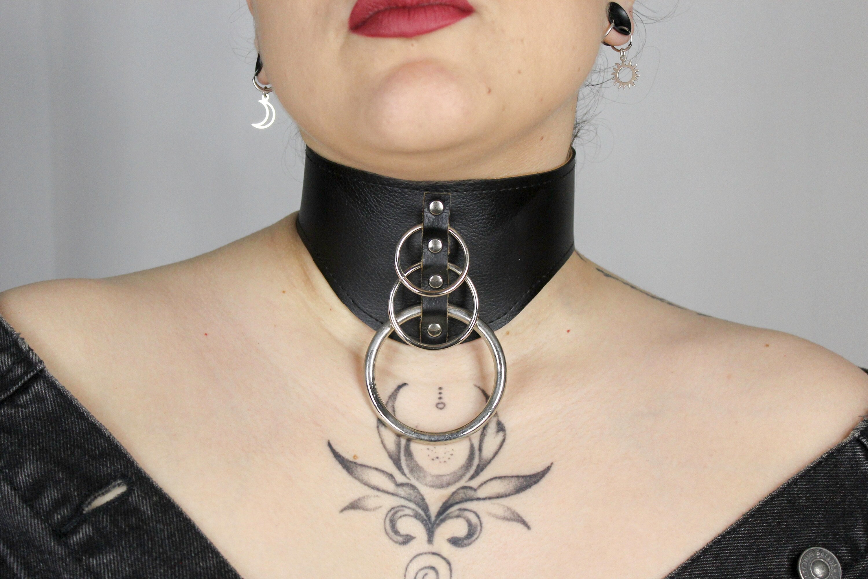 Wide Vegan Leather Collar, O Ring Choker for Woman, Vegan