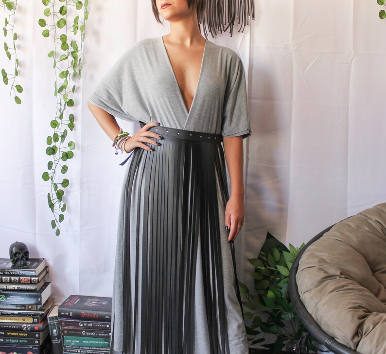 Soft Leather Fringe Skirt goth Harness Belt With Fringe Vegan Leather