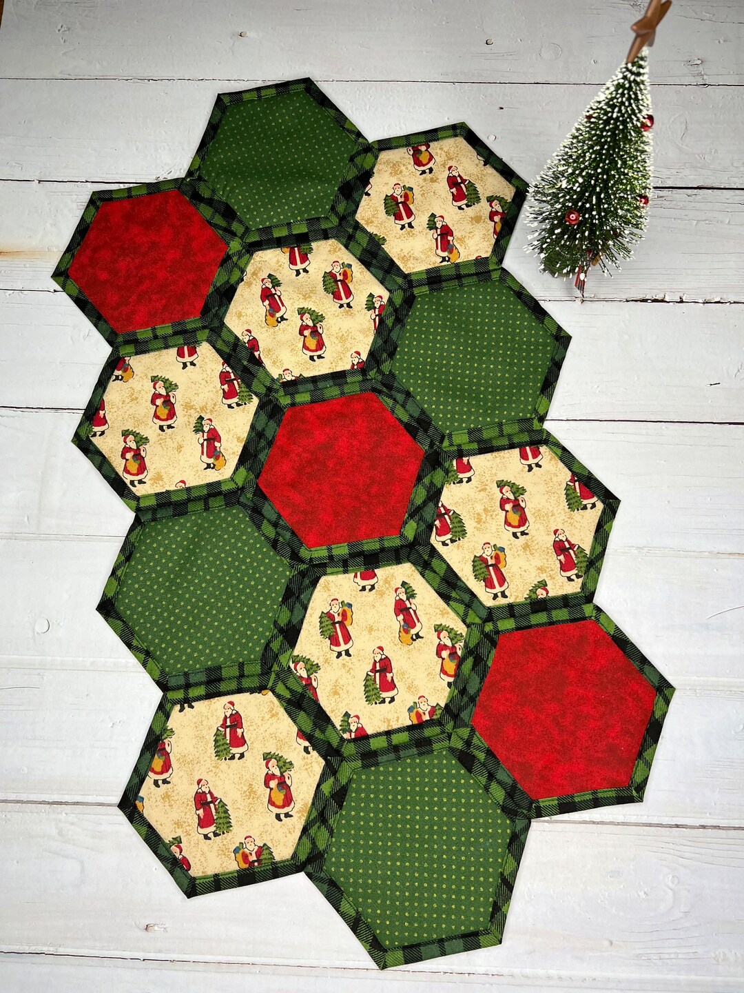 Vintage Santa Table Runner / Vintage Santa Decor / Quilted Christmas