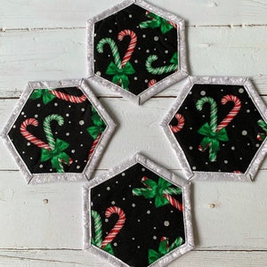 Christmas decor / Holiday decoration / Candy cane coasters / Candy cane mug rug / quilted coasters / Christmas mug rugs image 2