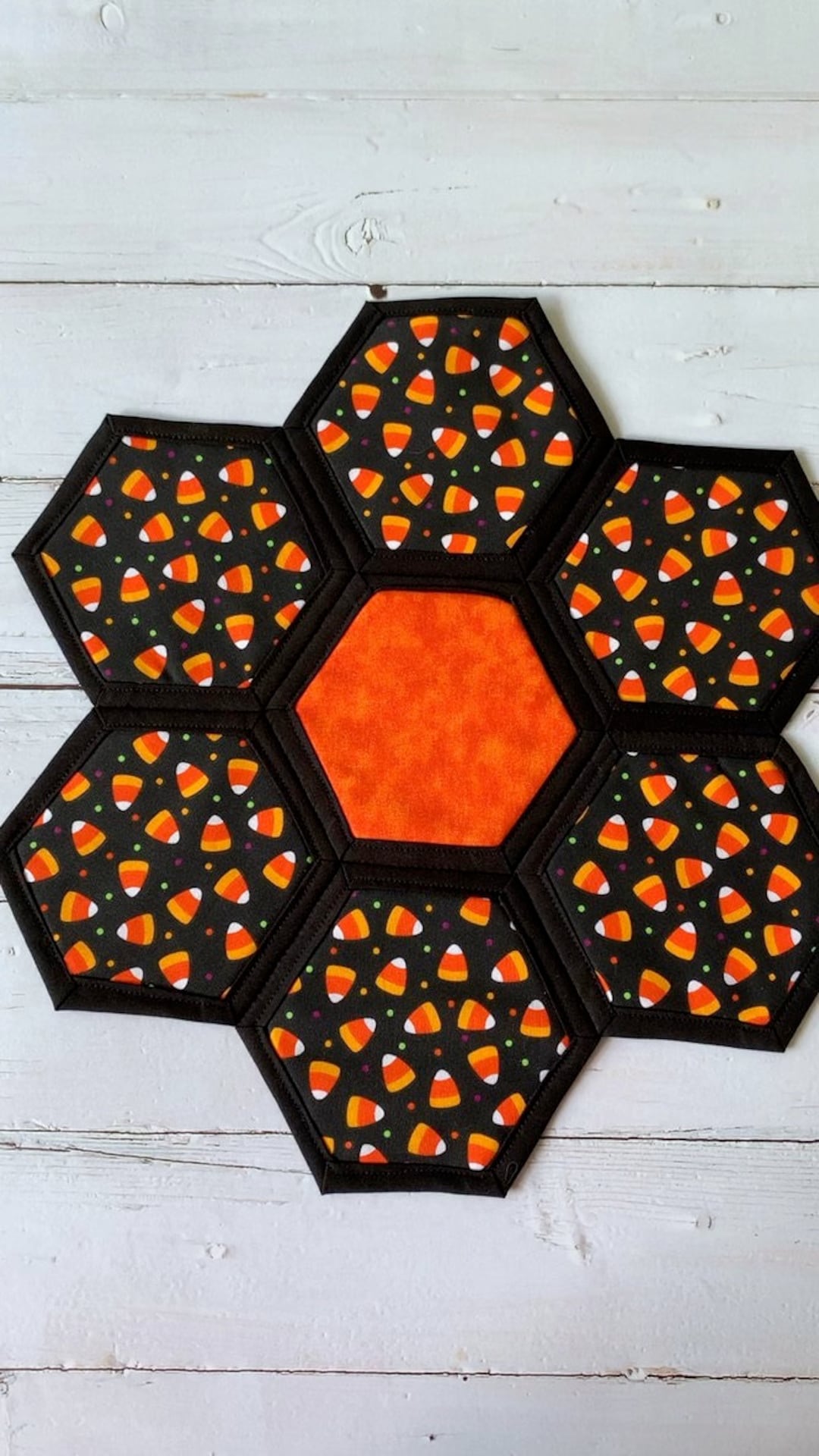 Candy Corn Quilted Halloween Centerpiece: Hexagon Table Topper - Etsy